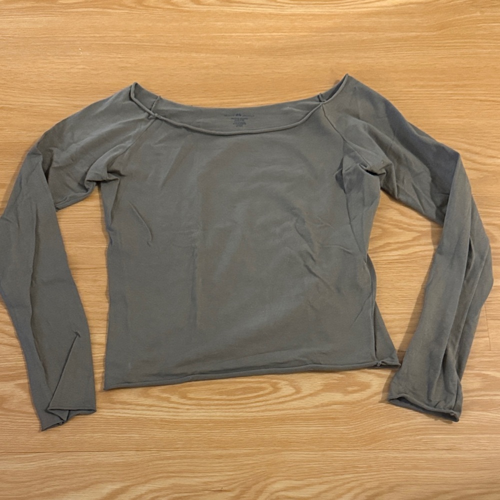 Brandy Melville Olive Boat Neck Long Sleeve Top
